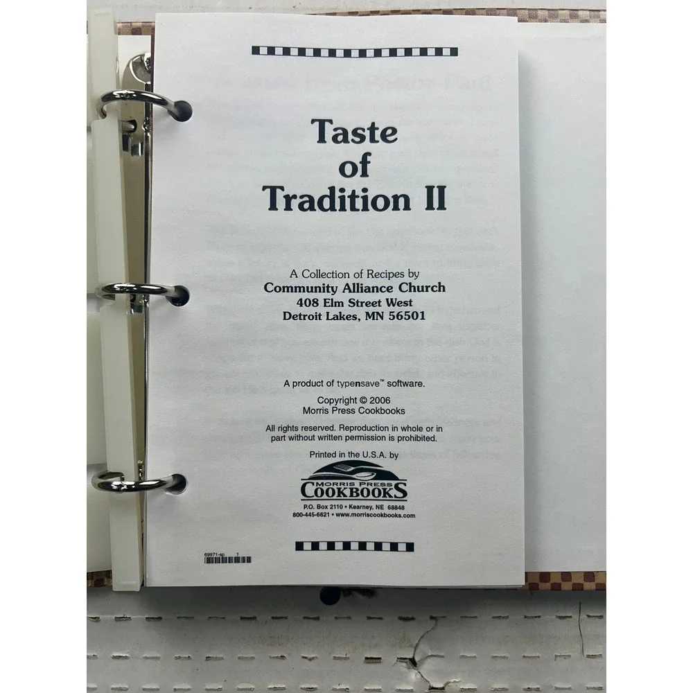 Community Alliance Church Taste of Tradition II Cookbook Binder 2006 MN Recipes